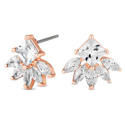 Rose gold cubic zirconia square and navette stud earring